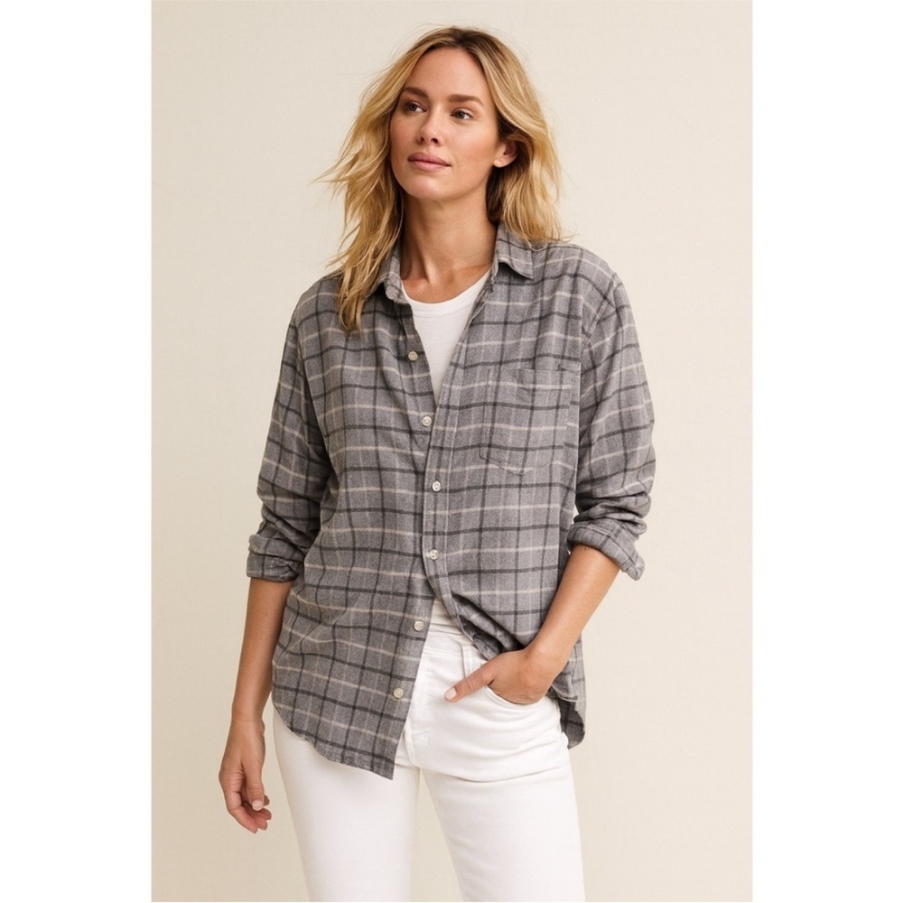Frank and Eileen Joedy Flannel Grey Plaid Shirt Button Down Top Womens Sz XL
